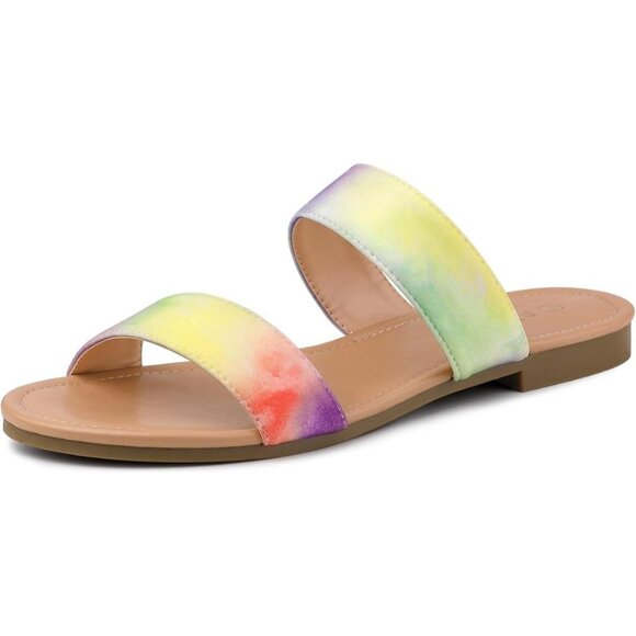 Allegra K Women's Sandals Tie Dye Dual Straps Slip on Slides Sandals Size 8.5 - Picture 1 of 10